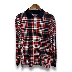 Red & Navy Check Chaps Ralph Lauren Mesh L/S Polo Shirt Size M